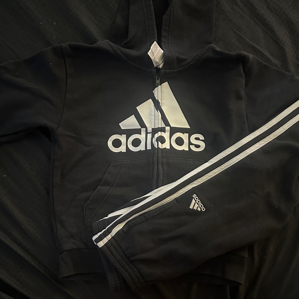 Adidas Black Zip-Up Hoodie with White Stripes